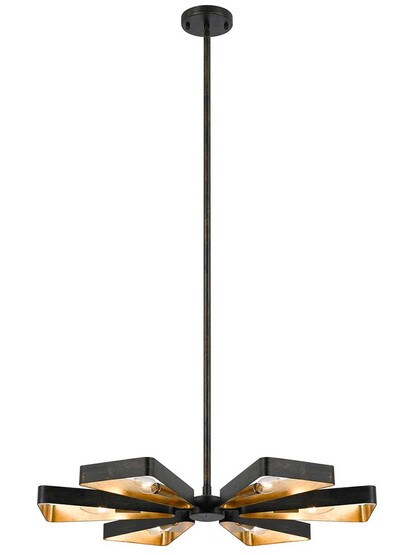 Luna Large 6-Light Triangular Chandelier in English Bronze/Ant Gold.
